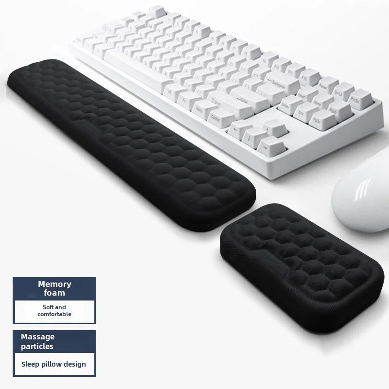 White ergonomic keyboard and mouse wrist rest pads with massage particles for comfortable typing and mouse use