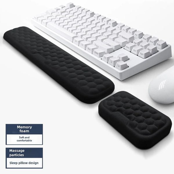White ergonomic keyboard and mouse wrist rest pads with massage particles for comfortable typing and mouse use