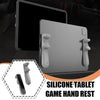 A gray silicone tablet game hand rest featuring multi-finger grips for comfortable gaming.