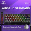 A close-up of a graywood magnetic axis mechanical keyboard featuring a compact layout and RGB backlighting.