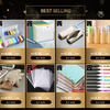 A collection of colorful vertical multi-layer storage file racks and binders for organizing documents.