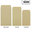 A set of three beige kraft envelopes shown side by side with their dimensions listed below.