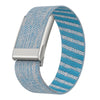 A light blue and white striped nylon braided strap for a fitness watch or wearable device.