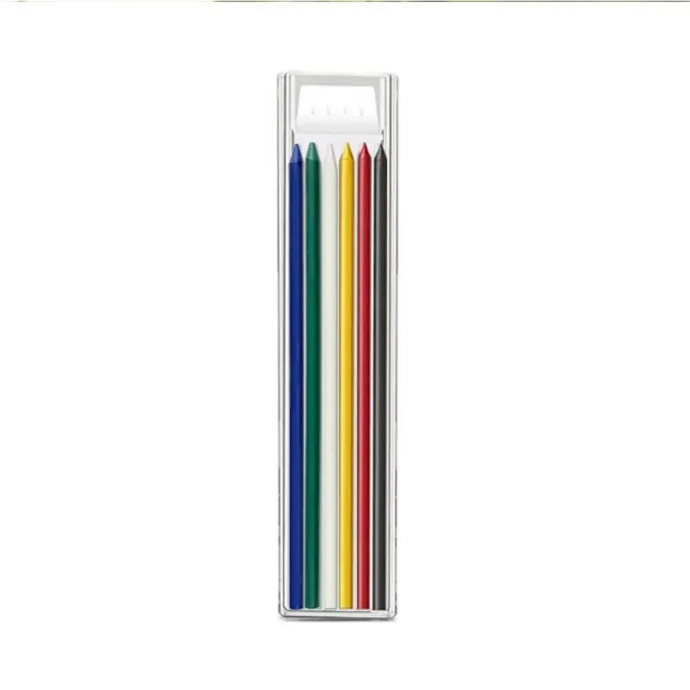 A set of colored mechanical pencils with built-in sharpeners displayed in a clear case.