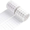 Roll of white self-adhesive hook and loop fasteners with a cylindrical shape