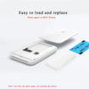 A white photo paper is shown being loaded into an MT53 printer for easy replacement.