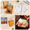 A set of 12 jumbo acrylic paper clips is displayed in various craft and gift-making contexts.
