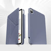 A light gray magnetic protective case for an Apple iPad, shown in a closed and open view.