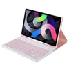 A pink leather keyboard case with a detachable Bluetooth keyboard for an iPad is shown.
