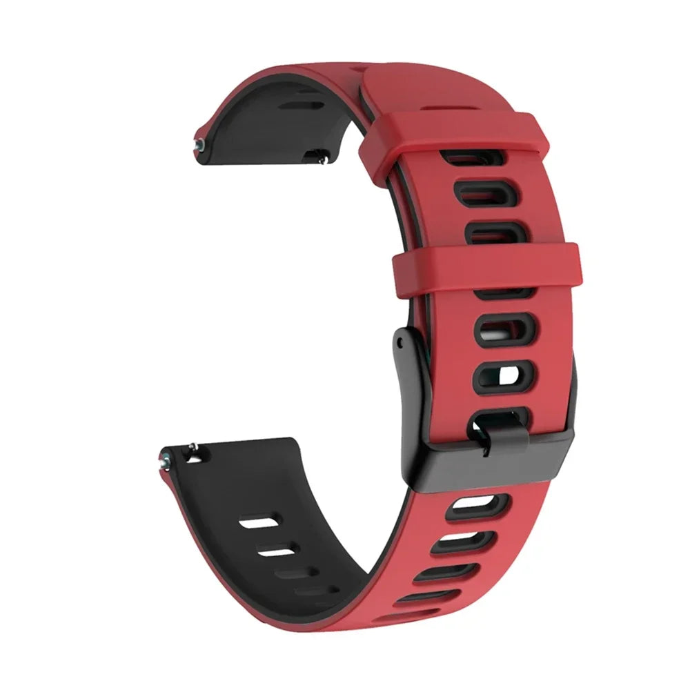 A red silicone watch band for a smartwatch, shown from the side.