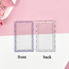 Clear acrylic card holder showing front and back views on a pink background