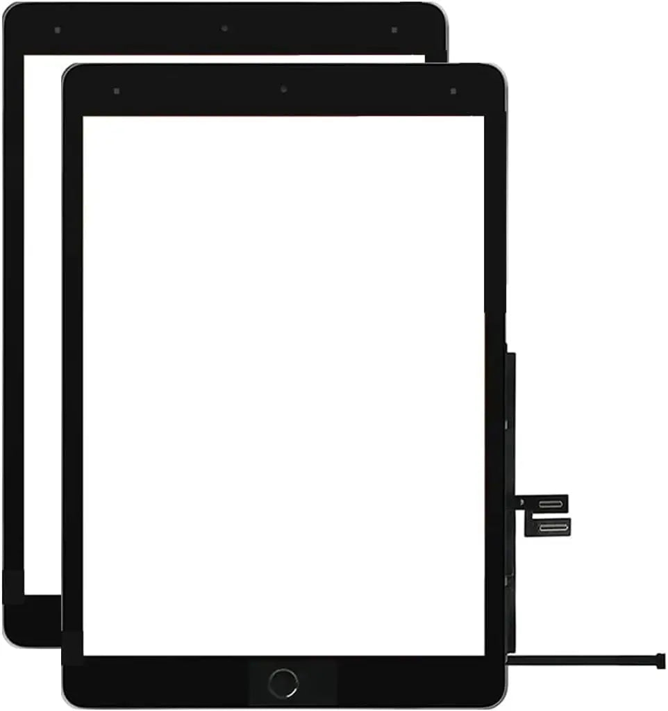 A black iPad screen replacement showing the device with a home button and charging port.