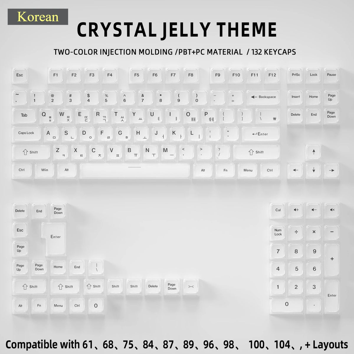 Two-color injection molded PBT+PC keycaps featuring a crystal jelly theme for mechanical keyboards