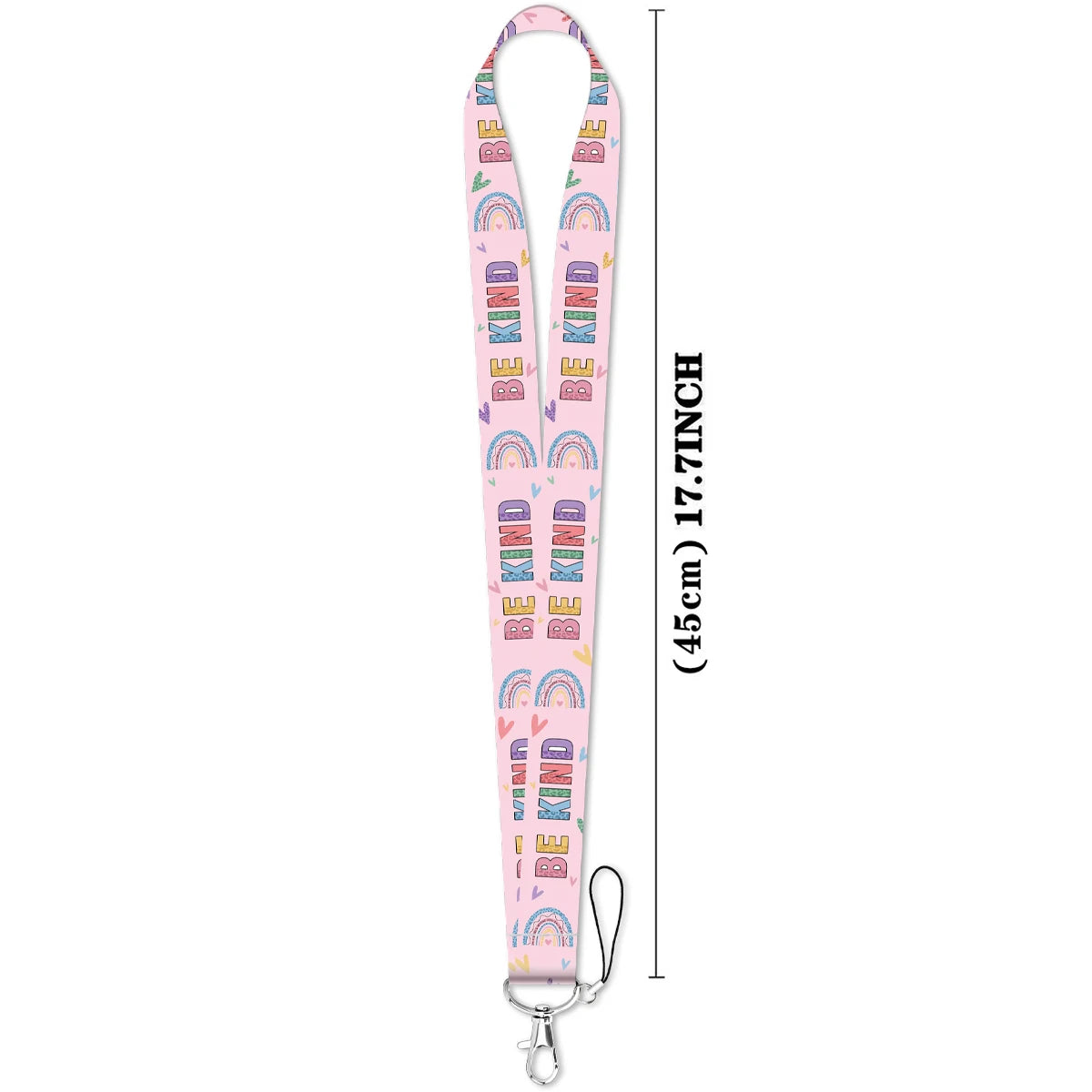 Pink rainbow lanyard with alphabet beads for an autism awareness ID badge holder