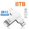 A silver USB 3.2 Metal U disk with an 8TB capacity and Type-C interface connector.