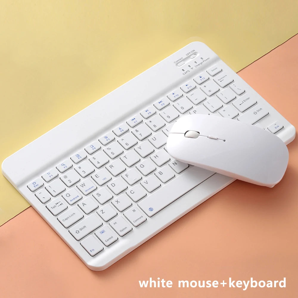 A white mouse and keyboard set is shown on a light background.