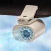 A white portable mini fan with a clip is shown, displaying 58% battery level and airflow lines.