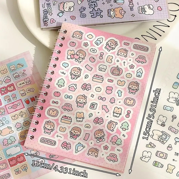 A pink sticker book filled with cute cartoon animal stickers for scrapbooking and journaling