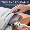 A hand is demonstrating a thin and foldable one-piece folding design flannel bag storage protection for a laptop.