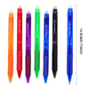 A set of ten colorful erasable gel pens with refills and built-in erasers displayed vertically.