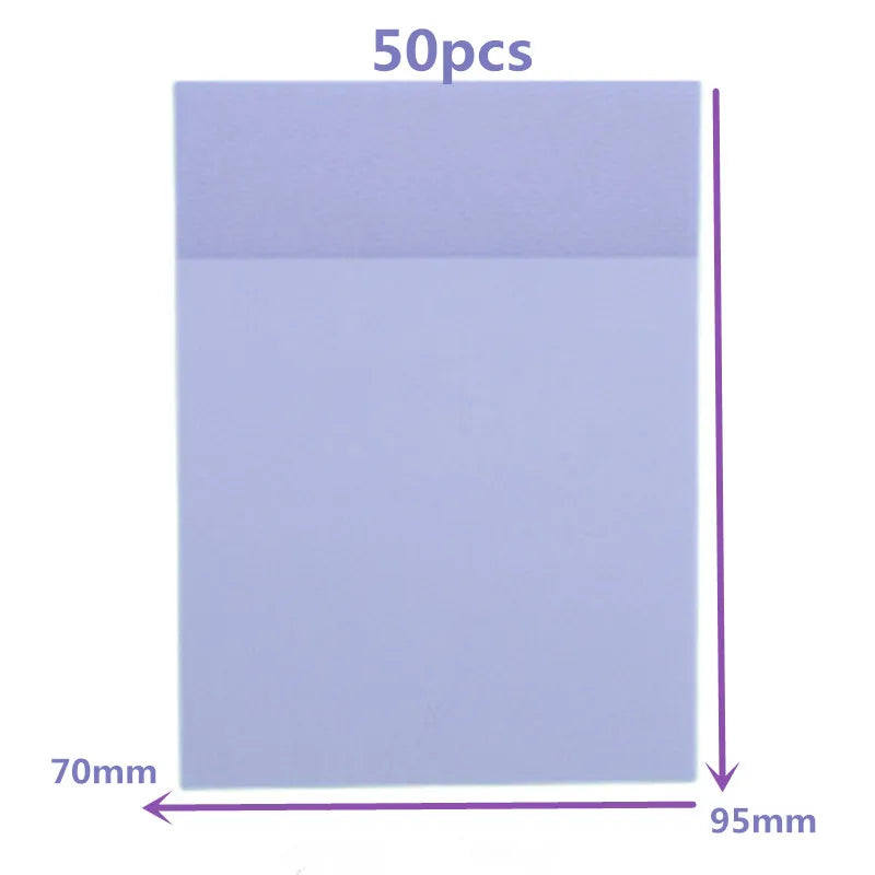 A rectangular sheet of transparent sticky notes or memo pads with dimensions 70mm by 95mm.