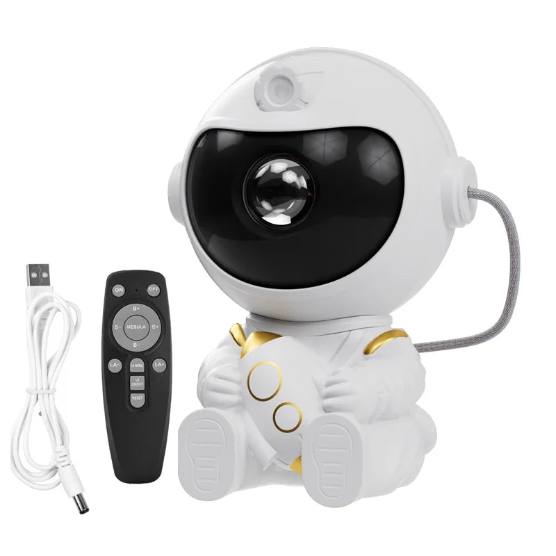 Lampe de poche astronaute blanche avec viseur noir et accents dorés.