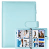 A light blue A5 photo album binder with clear plastic pockets for K-Pop collectibles.