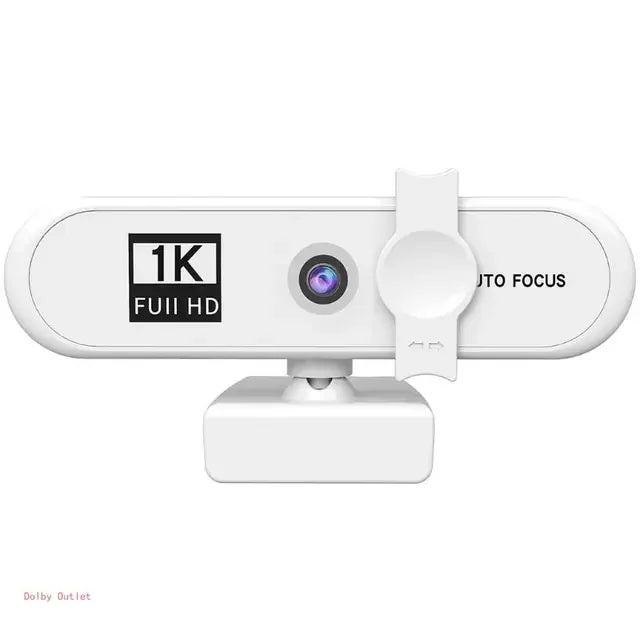 Webcam autofocus 1K FullHD blanche avec support pince et sortie Dolby.