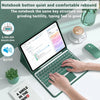 A green Bluetooth keyboard case for an iPad, showing a notebook button with quiet and comfortable rebound features.