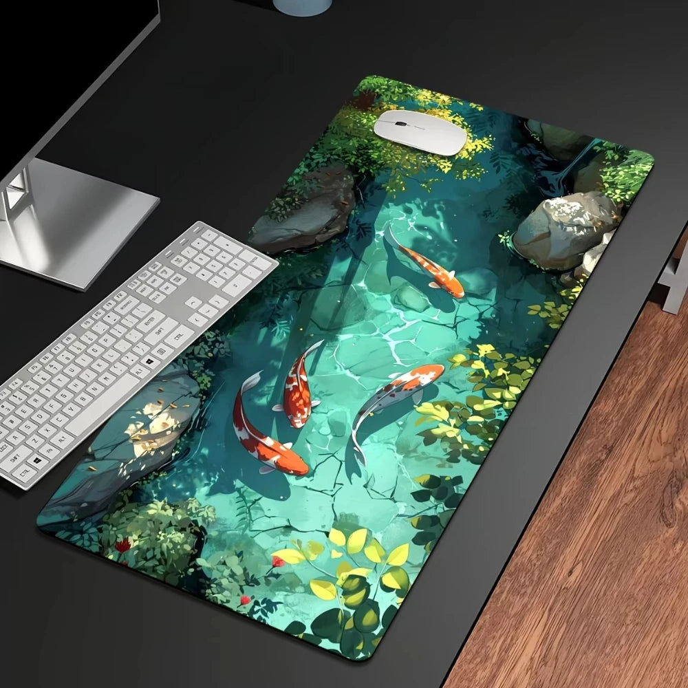 A green whale shark ocean-themed mouse pad with an anti-slip rubber base and a white computer mouse.