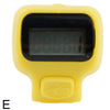 A yellow digital counter device with a black screen and a yellow base.