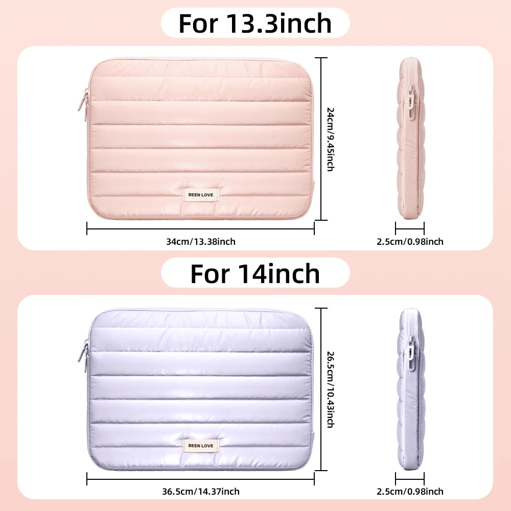 Padded laptop sleeve in pink and white for 13 and 14 inch devices
