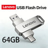 Silver Lenovo 64GB USB Flash Drive with a metal clip and connector.