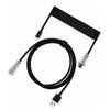 Black coiled USB-C cable with a connector for mechanical keyboards
