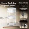 A clear cylindrical mount demonstrating a strong dual-side magnetic setup for securing a phone or device.