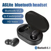 Auriculares Bluetooth A6Lite negros con estuche de carga y auriculares.