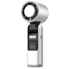 A silver mini USB powered cold fan with a circular grille and a digital display.