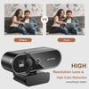 A black 2K autofocus webcam is shown with a comparison to other webcams, highlighting high resolution and color reduction fea