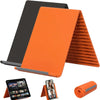 Orange silicone multi-angle stand for phones and tablets shown in various angles