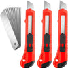 A set of three red and silver retractable utility box cutters.