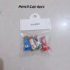 A clear plastic bag contains four colorful silicone pencil grips shaped like animals for children.