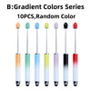 A set of ten gradient colored rubber touch ballpoint pens with various tips and bodies.