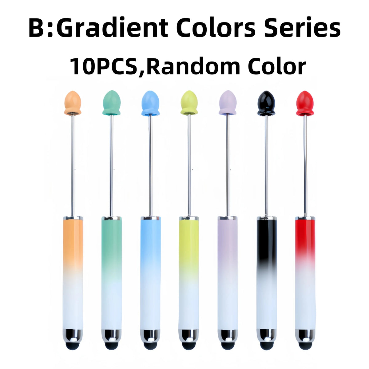 A set of ten gradient colored rubber touch ballpoint pens with various tips and bodies.