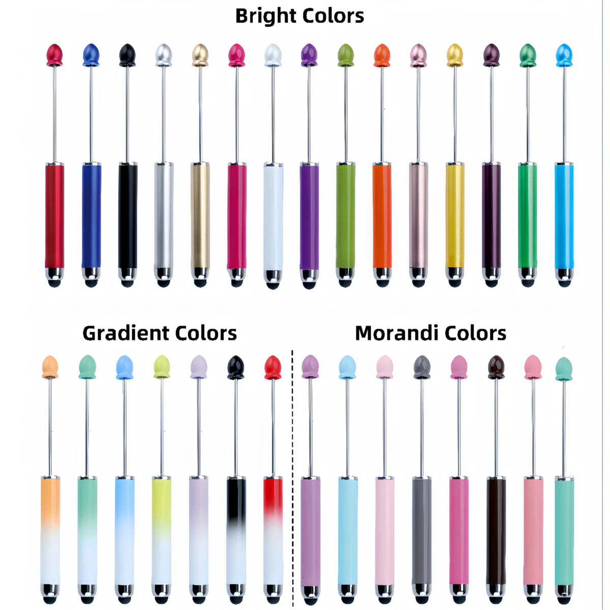 A collection of colorful ballpoint pens displayed in various bright, gradient, and Morandi color palettes.