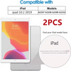 A package showing a 9H tempered glass screen protector for an iPad, compatible with specific models.