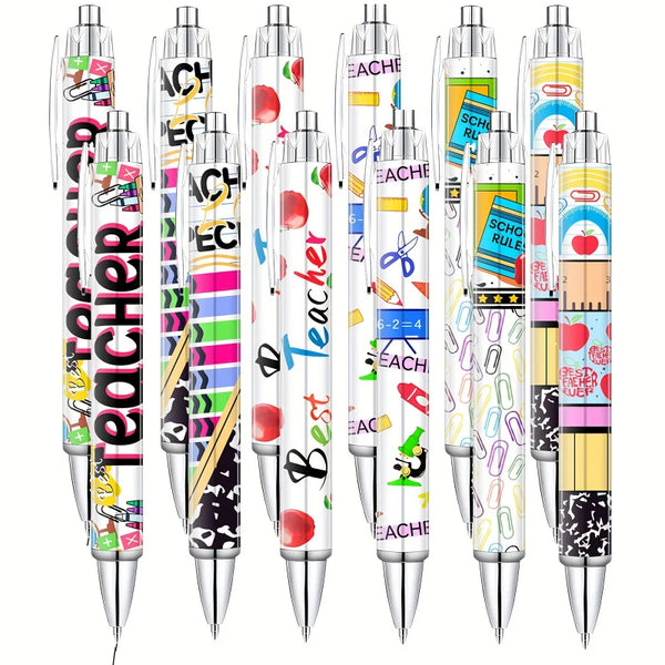 A set of professional ballpoint pens featuring various colorful designs and themes.