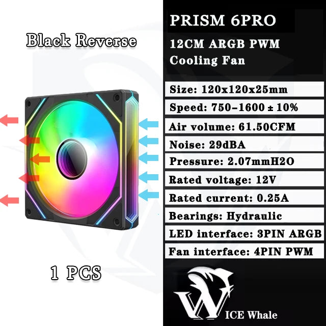 مروحة تبريد ARGB PWM ذات محامل هيدروليكية سوداء معكوسة بحجم 120 مم