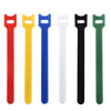 A set of reusable nylon cable organizer ties in red, yellow, blue, white, black, and green.