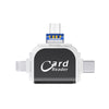 A white card reader device with a black body and a silver connector for reading SD or TF cards.
