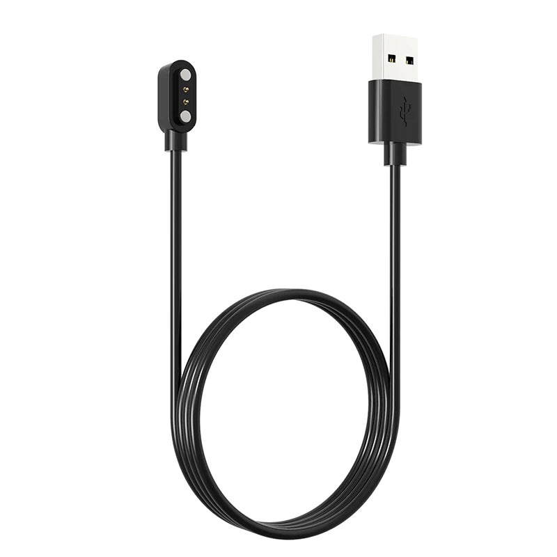 Black magnetic USB charging adapter cable with a rectangular connector for smartwatches